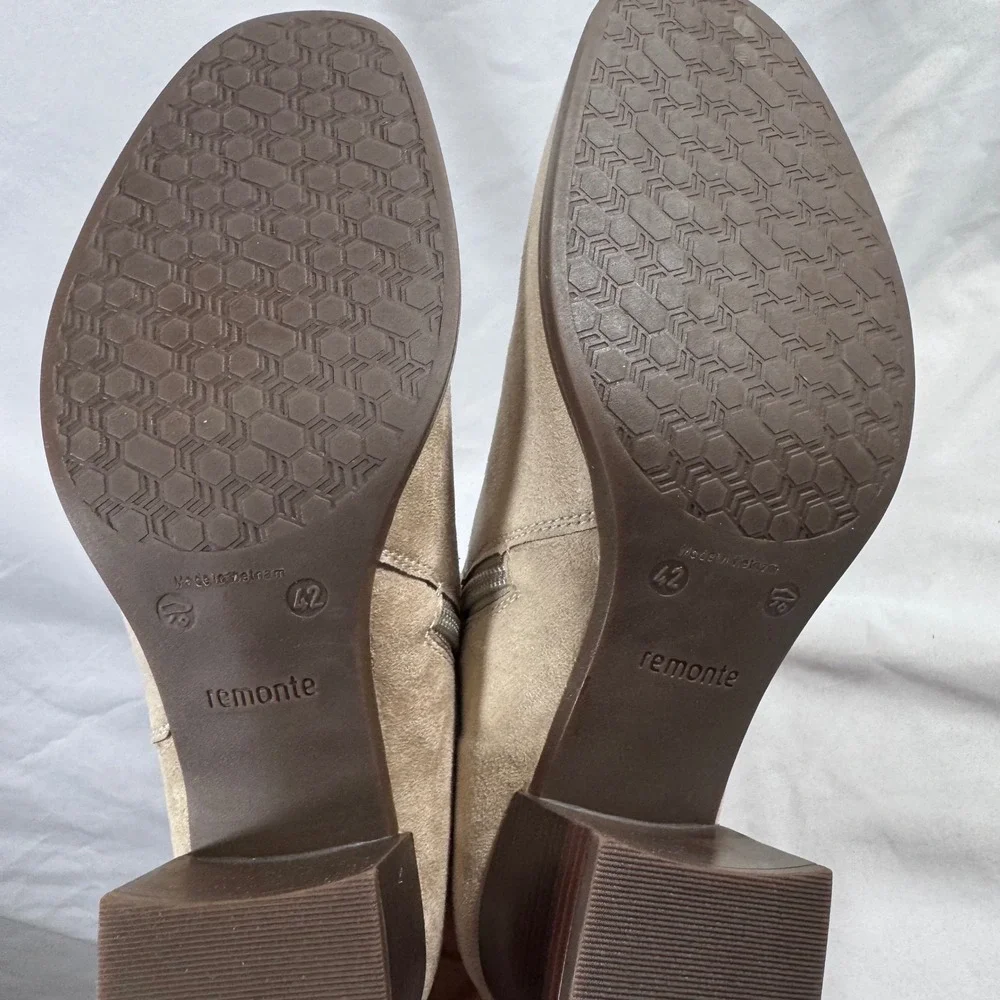 New‎ Remonte Gwyneth 70 Beige Suede Leather Block Heel Ankle Boots Women Size 10